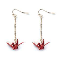 Gold Chain Red Origami Peace Crane Earrings. Stunning Origami Peace Crane Earrings. Handcrafted From Origami Paper, On French Ear Wires. Paper Jewelry Earrings, Origami Paper Jewelry, Christmas Paper Earrings, Handcrafted Jewelry Gold, Rasta Earrings, Crane Earrings, Origami Earrings, Mod Earrings, Mountain Earrings