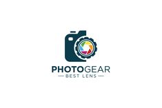 a camera logo with the words photogear best lens on it's side