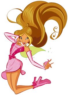 a cartoon girl with long hair and pink dress