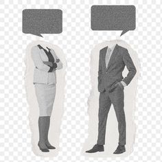 two people in suits with speech bubbles above them