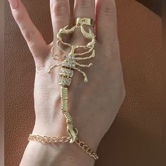 Beautiful Bracelet Ring Combo Scorpio Bracelet, Ring Combo, Makeup Accesories, Arm Jewelry, Bracelet Ring, Ring Color, Golden Color, Cute Crafts, Scorpion