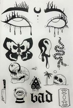 an image of tattoos drawn on paper with ink and watermarks in the shape of eyes