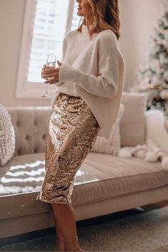 Sequin Pencil Skirt, Bodycon Pencil Skirt, Bling Fashion, Bodycon Midi Skirt, Christmas Clothes, Party Rock, New Years Outfit