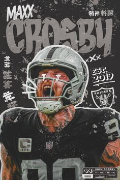 a football player with his mouth open and the words'max chobby'written on it