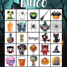 a halloween themed bingo game with pumpkins, jack - o'- lanterns and other items