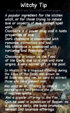 Chocolate Magical Properties, Magickal Tips, Every Witch Way, Magickal Herbs, Witch Herbs, Healing Spells, Kitchen Witchery, Wiccan Witch