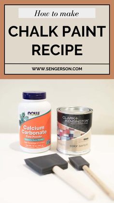 how to make chalk paint recipe on a white counter top with text overlay that reads how to make chalk paint recipe