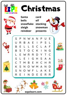 a christmas word search is shown in this image