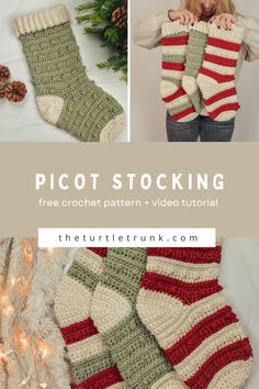 Woman holding a crochet Christmas stocking. Free Crochet Christmas Stocking, Crochet Christmas Stocking Free Pattern, Fun Crochet Stitches, Free Crochet Christmas Stocking Pattern, Crochet Stocking Pattern Free, Christmas Stocking Pattern Free, Stocking Pattern Free, Quick Crochet Gifts