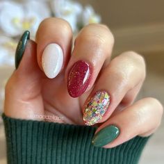 Holiday Dip Powder Nail Ideas, Glitter Nails Holiday, One Color Christmas Nails, Christmas Dip Manicure Ideas, Christmas Nails Different Colors, Christmas Nails Multi Color, Christmas Multicolor Nails, Dip Powder Nails Christmas 2023, Christmas Powder Dip Nails