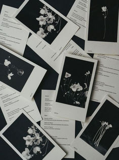 many black and white photographs with flowers on them