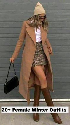 Timeless female old money winter fashion pics. Achieve effortless elegance with classic pieces that exude luxury and sophistication. Mode Tips, Winter Fashion Outfits Casual, Brown Coat, Looks Chic, Plaid Skirt, Autumn Outfit