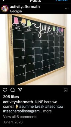 a blackboard with the word june written on it and an instagramr below