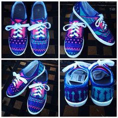 Purple, Pink, Turquoise And Navy Hand Painted And Designed Shoes Designed Shoes, Shoes Purple, Hand Painted Shoes, Pink Turquoise, Painted Shoes, Shoes Color, Shoes Shoes, Shoe Shop, Pink Purple