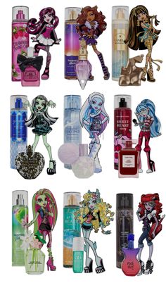 monster high ghouls as perfumes School 2000s, Romance Perfume, New Monster High Dolls, Monster High Ghoulia, 2000s Core, Venus Mcflytrap, Abbey Bominable, Ghoulia Yelps, Revlon Lipstick