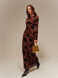 Flock Printed Backless Tie Dress Dress Pant Suit, Mock Neck Dress, Mesh Sleeves, Strappy Dresses, Sheer Material, Rich Girl, Long Dresses, Tie Dress, Dress Suits