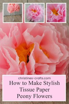 how to make stylish tissue paper peony flowers with pictures and text overlay