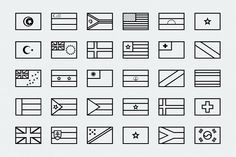 a large set of flags and other symbols are shown in black on a white background