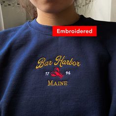 "*SIZES ARE UNISEX* -I'd suggest your usual size for a regular fit, or sizing up for a more relaxed fit. *these sweatshirts are extra comfy when oversized 🦞 \"Bar Harbor Maine 1796\" embroidered on a cute vintage-style crewneck. A sweatshirt bound to keep you warm in the colder months. A pre-shrunk, classic fit sweater that's made with air-jet spun yarn for a soft feel and reduced pilling. Your new favorite sweatshirt! * 50% cotton, 50% polyester * Pre-shrunk * Classic fit with no center crease Lobster Sweater, Limassol Cyprus, Bar Harbor Maine, Embroidery Tshirt, Vintage Crewneck, Sweatshirt Vintage, Limassol, Beautiful Embroidery, Fitted Sweater