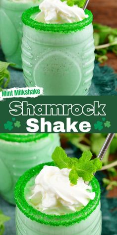 shamrock shake with whipped cream and mint leaves