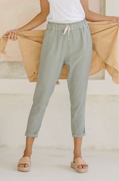 Linen Frankie Pants - Sage Plant Dyed Olive Linen Pants, Plant Dyes, Linen Pants Women, Linen Pants, Matching Sets, Body Shapes, Cotton Tee, Style Guides, Organic Cotton