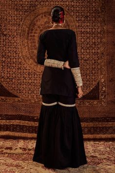 Buy Black Kurta And Sharara Pure Chanderi Embellished Lace Sultana Set For Women by Roze Online at Aza Fashions. Black Sharara Suit, Lace Kurta, Black Sharara, Pakistani Sharara, Kurta And Sharara, Black Kurta, Chanderi Dupatta, Women Kurta, Straight Kurta