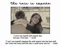 a man and woman hugging each other in front of a brick wall with the caption'i can't see muffle with anyone else but you - lunaa