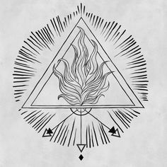 a triangle with flames in the center and arrows around it on a white paper background