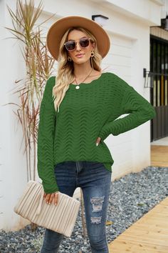 This scalloped boat neck sweater is a perfect addition to your casual wardrobe. The boat neck and dropped shoulders make it easy to layer with other pieces for a more polished look. Sizing category: Regular Picture style: Outdoors Pattern type: Solid Style: Casual Features: Ribbed Neckline: Boat neck Length: Regular Sleeve length: Long sleeves Sleeve type: Dropped shoulders Material: 100% acrylic Stretch: Slightly stretchy Sheer: No Body: Not lined Care instructions: Hand wash cold. Do not tumbl Scallop Neckline, Crochet Clothing, Saint John, Drop Shoulder Sweaters, Off Shoulder Sweater, Hello Fall, Loose Sweater, Lace Collar, Ribbed Neckline