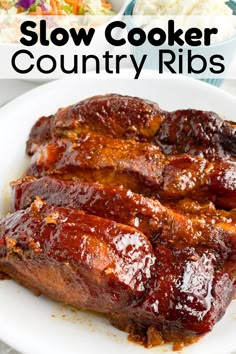 Ribs on a plate. Slow Cooker Country Style Ribs, Country Ribs Recipe, Slow Cooker Ribs Recipe, Ribs Recipes, Pork Crockpot Recipes, Boneless Ribs, Crockpot Ribs, Country Style Ribs, Slow Cooker Ribs