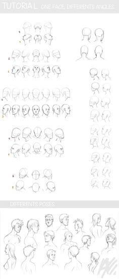 how to draw anime faces with different angles and hair styles for each character in the game