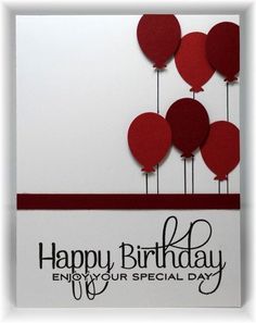 a happy birthday card with red balloons