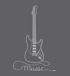 an electric guitar with the words music written in white ink on a gray background illustration