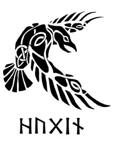 a black and white image of a bird with the word hxh on it