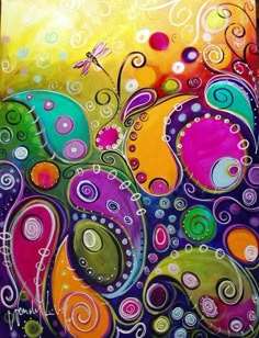 an abstract painting with colorful circles and swirls