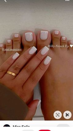 Flight Attendant Nails Ideas, Short Square Manicure Nails, Short French Tip Pedicure, Very Natural Acrylic Nails, Milky White French Pedicure, Short Classy Nail Ideas, Milk White Nails With French Tip, Milk White Manicure, Classy Nails Summer 2024