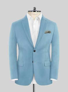 Give yourself a modish look with our Marco Stretch Pastel Blue Wool Suit. Meticulously fashioned from a wool blend, it boasts a delightful amount of stretch for that added touch of freedom. The pastel blue hue with a solid pattern offers a refreshing twist without veering into overly bold territory. Whether you're turning heads at a social gathering or aiming to infuse a dash of personality into your everyday style, this suit effortlessly takes center stage as your go-to chic upgrade.   Look Inc Blue Slim Fit Suits With Welt Pockets, Light Blue Notch Lapel Suits For Work, Tailored Wool Suits In Casual Style, Tailored Casual Wool Suits, Casual Tailored Wool Suits, Light Blue Notch Lapel Suit For Spring, Blue Business Suit For Spring, Fitted Light Blue Single Breasted Suit, Tailored Light Blue Suit With Notch Lapel