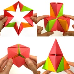 four different views of an origami star