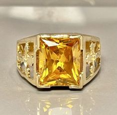 ad eBay - Find many great new & used options and get the best deals for 10k Real Solid Gold Yellow Topaz CZ Ring, Gold Mens Birthstone Ring, Cross Ring at the best online prices at eBay! Free shipping for many products! Strengthen Faith, Yellow Topaz Ring, 23rd Anniversary, Solar Plexus Chakra, Cross Ring, Yellow Stone, Ring For Men, Cz Ring, Fine Rings