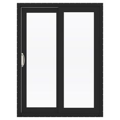 an open black sliding glass door on a white background with clippings to the side