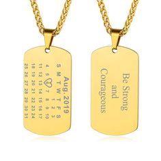 PRICES MAY VARY. 💗💗[ Personalized Date Calendar Dog Tag Necklace ]Stainless steel Dog Tag pendant with date personalized,you can engrave the anniversary day on the front side,the name and the text meaningful on the back side.Perfect personalized gift for the special one in your life! 💗[MATERIAL & SIZE ]Made of 316L Stainless Steel - which is a hypoallergenic & skin-friendly material; high polish finish make sure the color will last a long time and doesn’t fade.Necklace chain length 22"+2" ext Military Dog Tag, Personalized Pendant Necklace, Heart Coin, Military Dog, Dog Tags Military, Dog Tag Pendant, Personalized Dog Tags, The Special One, Chain For Men