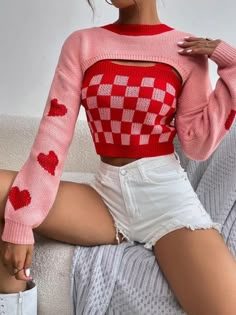 Super Cropped Knit Sweater, Super Crop Sweater, Crochet Cropped Sweater, Super Cropped Sweater, Aesthetics Fashion, Checker Pattern, Unique Sweaters, Fashion Aesthetics