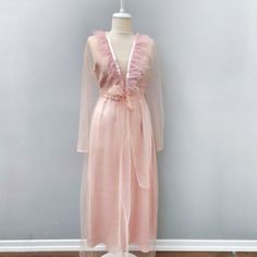 Bridal Tulle Robe Long Night Gown Sleep Dress Powder Pink - Etsy Feminine Satin Party Sleepwear, Feminine Long Sleeve Party Sleepwear, Pink Organza Gown For Spring, Pink Organza Spring Gown, Elegant Maxi Length Sleepwear, Spring Pink Organza Gown, Elegant Sheer Robe For Party, Pink Tulle Maxi Length Gown, Pink Maxi Length Tulle Gown