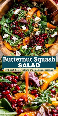 a salad with carrots, spinach and pomegranate dressing