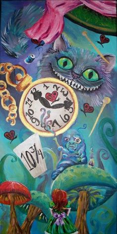 a painting of a cat holding a clock