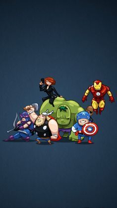 the avengers and captain america characters are depicted in this cartoon character wallpaper, which appears to be made up of various superheros