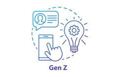 the word gen z is shown next to an image of a light bulb and a hand clicking