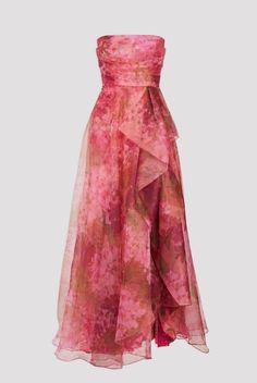 Watercolor Floral Print, Prom Dress Inspiration, Costume Intero, Ruffled Skirt, Grad Dresses, Strapless Gown, Feminine Beauty, Glam Dresses, Fashion Mode