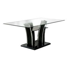 a glass table with two black legs