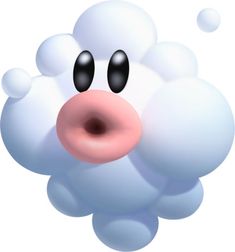 an image of a white cloud with black eyes and pink nose looking at the camera